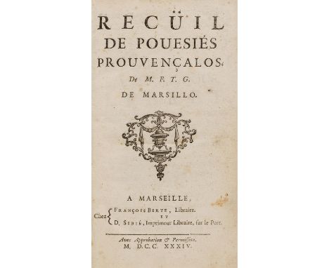 Occitan.- Provençal.- Gros (François-Toussaint) Recüil de pouesiés Prouvençalos, first edition, errata f. at end, worming to 