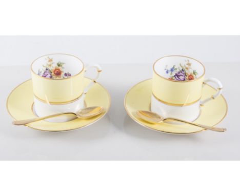 Royal Worcester 'Miranda' pattern coffee service, six-place, together with original gilt coffee spoons, cased, case 41cm.