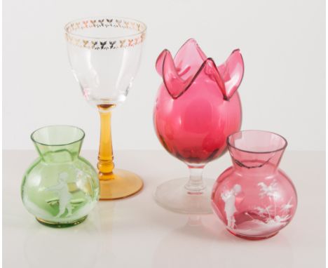 Early Victorian ale glass with a fluted bowl, clear teardrop stem, 19.5cm; various Victorian related glassware. (1 box)