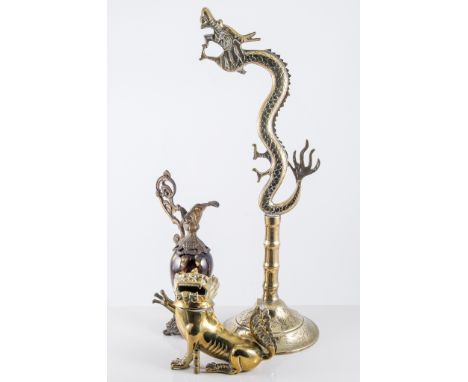 A collection of brassware, including teapot on stand, bellows, jam pan,etc