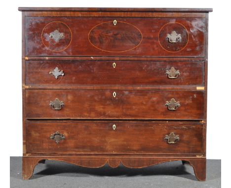 Victorian mahogany secretaire chest, the fall front drawer with boxwood stringing, with fitted interior above three long draw