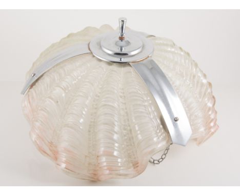 Art Deco glass shell shade, a pink opaque glass globe shade and an opaque glass lampshade, (3)