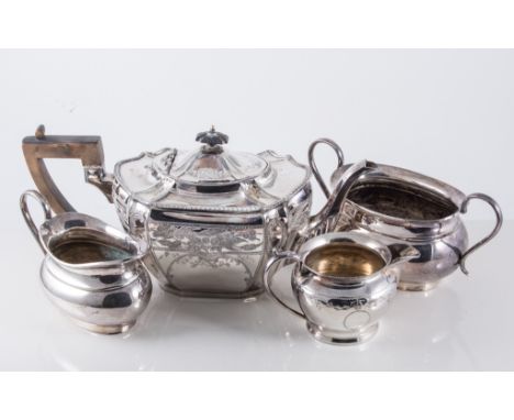 Quantity of silver-plated wares, teaset, Spanish goblets, oval dish, teapot, cased sets of silver-plated flatware, art deco s