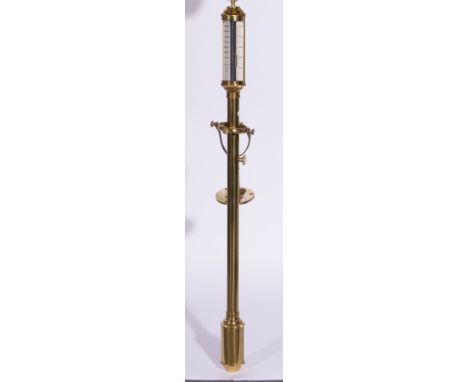 Modern gimballed brass ships barometer with bracket, 94cm.