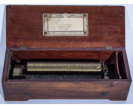 19th Century Swiss key-wind music box, stamped Ducommun Girod, 21501, the frame numbered 911, walnut case, playing 8 airs, 45