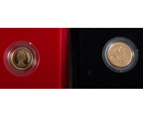 A 1989 500th Anniversary, the first gold sovereign, No.02742 with certificate, boxed; 1980 Queen Elizabeth II gold half proof
