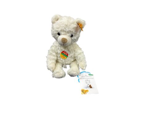 Steiff. Cosy Friends White Teddy Bear, yellow tag No. 022739, excellent in excellent box, chest tag and swing tickets to paw.