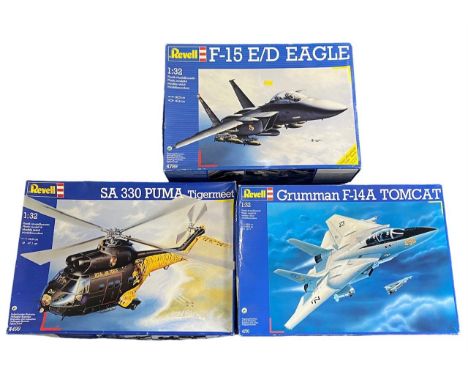 Model kits. Revell 1/32nd scale Military Aircraft unmade plastic kits, generally excellent in good plus boxes, with SA 300 Pu