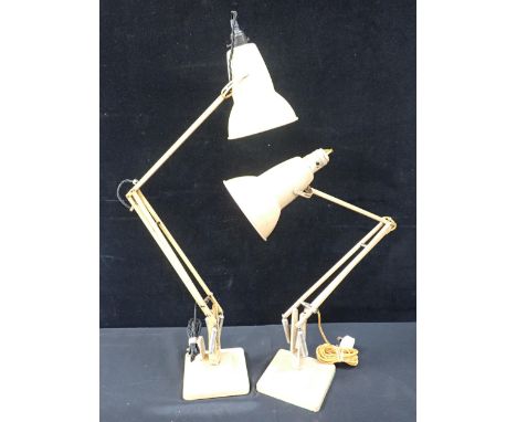 TWO VINTAGE HERBERT TERRY ANGLEPOISE LAMPS in cream (untested, for restoration)