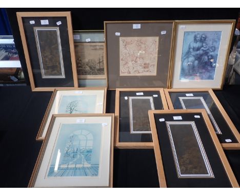 KOROS, SURREALIST STUDY etching, 1933, with other prints