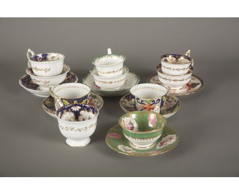 A COLLECTION OF MINTON TEAWARES comprising three trios, three cups and saucers and one teacup in various shapes, one marked t
