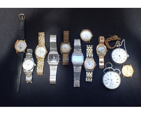 A 9ct GOLD DENNISON CASED WRISTWATCH with Waltham 15 jewel movement, and 9ct bracelet (a/f), and a further collection of vint
