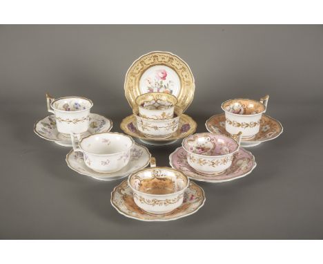 A COLLECTION OF YATES 'OLD ENGLISH' SHAPE TEAWARES comprising one trio, five cups and saucers and a saucer, decorated in vari