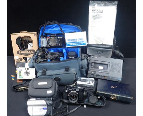 A COLLECTION OF CAMERAS AND RECORDING EQUIPMENT including a Leica CL, a Minolta Dynax 7000i,  other cameras, a Sony Stereo ca