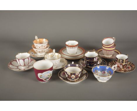 A LARGE COLLECTION OF DAVENPORT TEAWARES including three trios, five cups and saucers, one with an additional small plate en 
