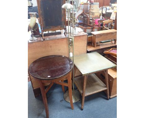 A 1920s  RATTAN COVERED CONSERVATORY TABLE the matting top covered with glass, with brass corners 51cm square, with a 1930s o
