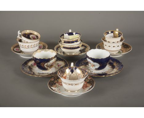 A COLLECTION OF ENGLISH PORCELAIN TEAWARES 19th century, including two trios by Hicks &amp; Meigh, a trio by Rathbone, a cup 