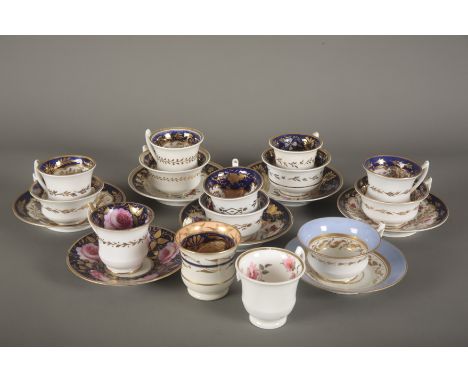 A COLLECTION OF YATES 'ETRUSCAN' SHAPE TEAWARE comprising five trios, two cups and saucers and two coffee cups, decorated thr