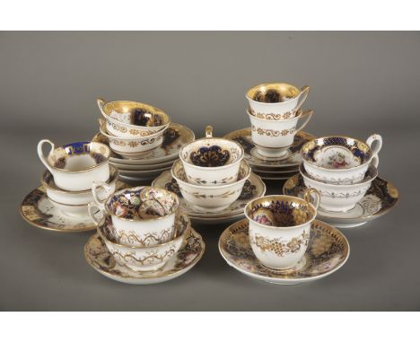 A COLLECTION OF ENGLISH PORCELAIN TEAWARES including a part service comprising two coffee cups, two tea cups and six saucers,