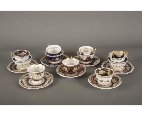 A COLLECTION OF YATES OAK AND MISTLETOE SHAPE TEAWARE comprising three trios, four cups and saucers, and a single cup, decora