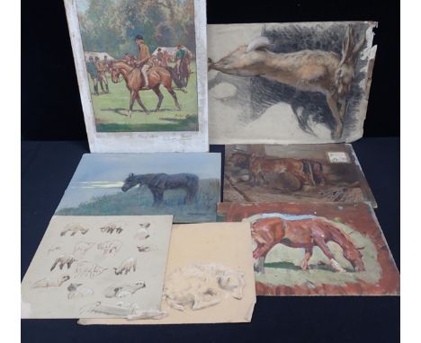 STANLEY LLOYD (1881-1954) A small quantity of animal studies including horse portraits and a study of a dead hare, oils and w
