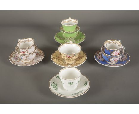 A COLLECTION OF COPELAND AND GARRETT TEAWARES all marked to the base, comprising three trios and two cups and saucers in vari