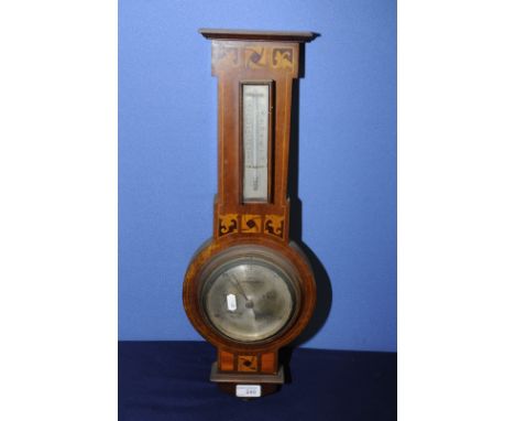 Art Nouveau style mahogany inlaid wall barometer 