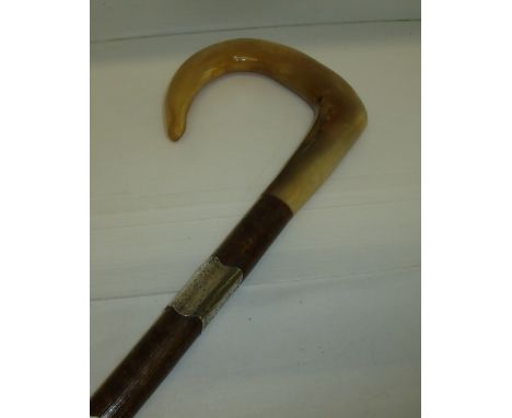 Horn handled walking stick with silver mounts