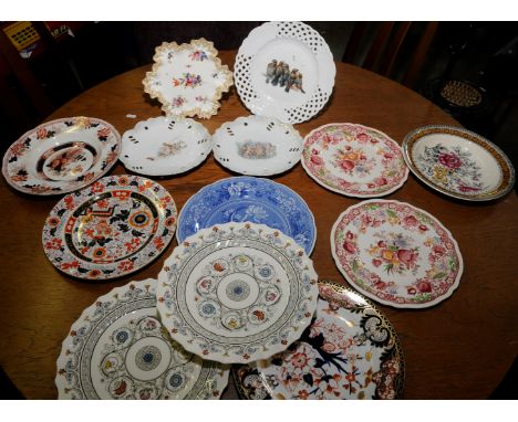 Selection of 19th / 20th C plates including Ashworth, Johnson Bros, Copeland Spode 'Florence', hand painted frilled dish in t