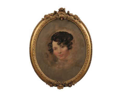 ENGLISH SCHOOL, 19TH CENTURY, A head snd shoulders portrait of Mrs Frances Moore (nee Elliott), oil on canvas laid on panel, 