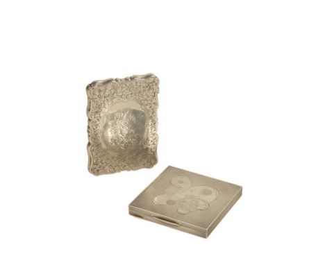 VICTORIAN SILVER CARD CASE by Nathaniel Mills, Birmingham, 1851, shaped rectangular form, chased foliate decoration, one side