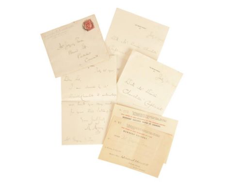 CHURCHILL, WINSTON (1874-1965), ANNING, ANNETTE (1876-1938) Note dated July 11th 1904, on 105, Mount Street, W, letterhead, i
