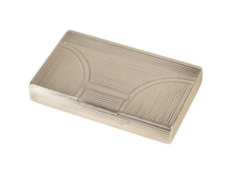 CONTINENTAL ART DECO SILVER SNUFF BOX rectangular form, the hinged top with reeded decoration, reeded sides, gilt-washed inte