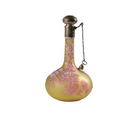 THOMAS WEBB & SONS (STOURBRIDGE) CAMEO GLASS SILVER MOUNTED FLASK, c.1890, marks for Gorham, bottle form with slender neck, t