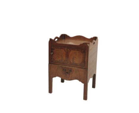 GEORGE III MAHOGANY TRAY-TOP COMMODE with pierced hand apertures, the front with a cupboard over an altered drawer, 54cm wide