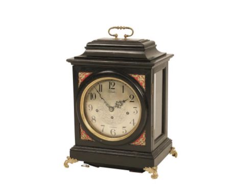 ELLIOTT LONDON, a three train repeating bracket clock, the silvered dial with Arabic numerals, foliate engraved centre, inscr