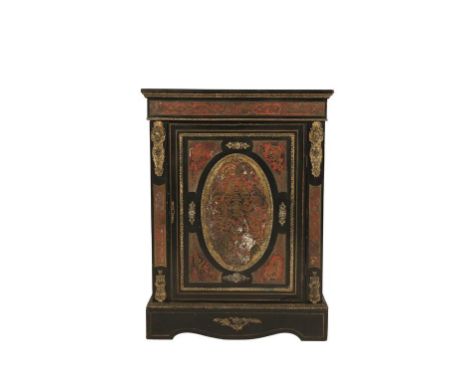 VICTORIAN BOULE WORK SIDE CABINET with ormolu mounts throughout and inlaid brass on a red-stained "tortoiseshell" ground, the