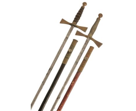 MASONIC DRESS SWORD BY E.THURKLE OF SOHO LONDON with engraved floral blade, leather brass handle in original leather brass sc