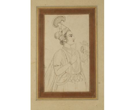 INDIAN SCHOOL, 19TH/20TH CENTURY a profile portrait of a figure wearing an elaborate headdressand holding a lotus and stick, 