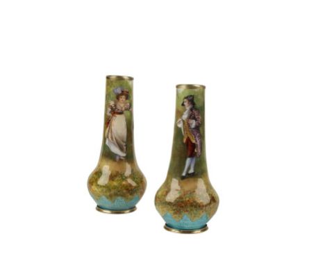 PAIR OF FRENCH ENAMEL VASES 