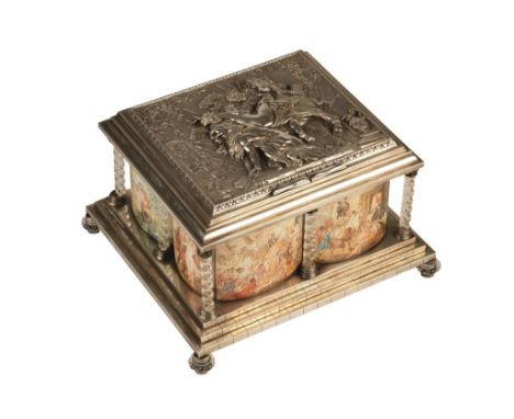 AUSTRIAN ENAMEL WHITE METAL AND ROCK CRYSTAL BOX, c.1880