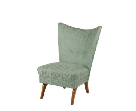 HOWARD KEITH FOR HK FURNITURE: A BEDROOM CHAIR the curved button back and overstuffed seat all over upholstered in a green-bl