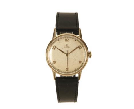 OMEGA GOLD PLATED GENTLEMAN'S WRIST WATCH c.1950s, with manual wind movement, silver dial, gold coloured Arabic numerals and 