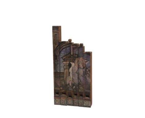 UNUSUAL ORGAN PIPE ART PIECE with painted church scene and label to the verso 1925 -1930 from a church in Surry 61 cm high x 