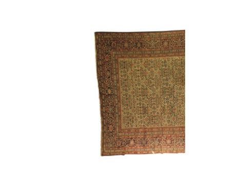 MAHAL FERIGHAN CARPET, 19th century, the rectangular biscuit-coloured field with conjoined geometric medallions containing st