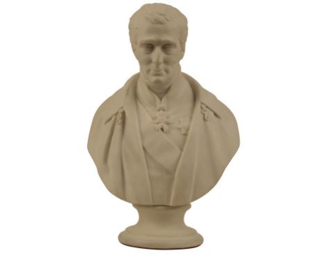 COPELAND "PARIANWARE" BUST of Lord Wellington on a circular socle, 28cm highProvenance: The Estate of the late Sir Edward du 