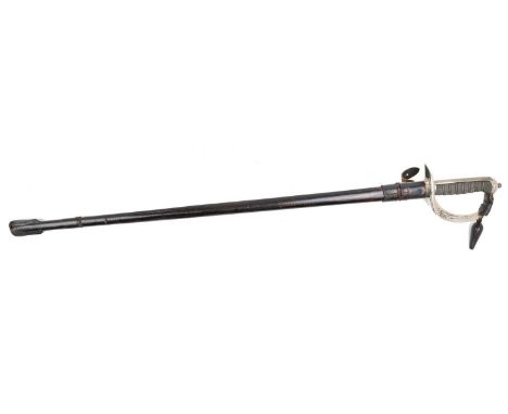 First World War 1897 Pattern Infantry Officer's sword with nickel plated guard and leather dress knot, wire bound shagreen gr