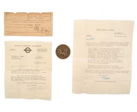 London 1948 Summer Olympics Bronze Participation Medal, together with original letter of thanks from the chairman of the tran