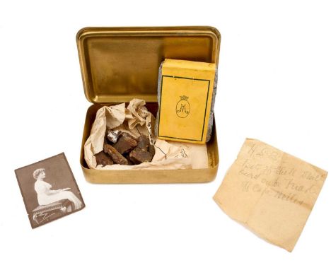 First World War Princess Mary Gift Tin with original tobacco packet, Christmas card and photograph of Princess Mary. Together