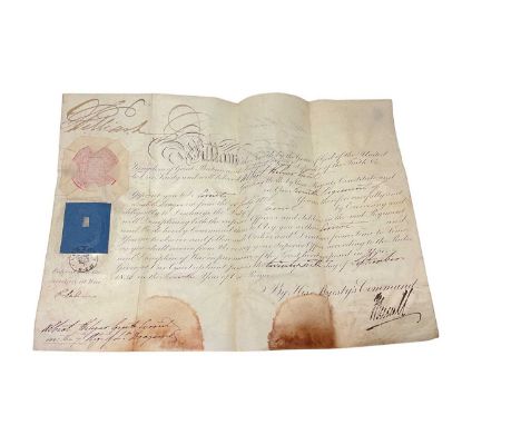 H.M. King William IV signed military commission document, appointing Albert Helyar as Cornet in the 7th Regiment of Light Dra